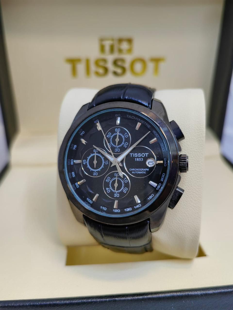 Tissot-Style Chronograph Black Dial Watch