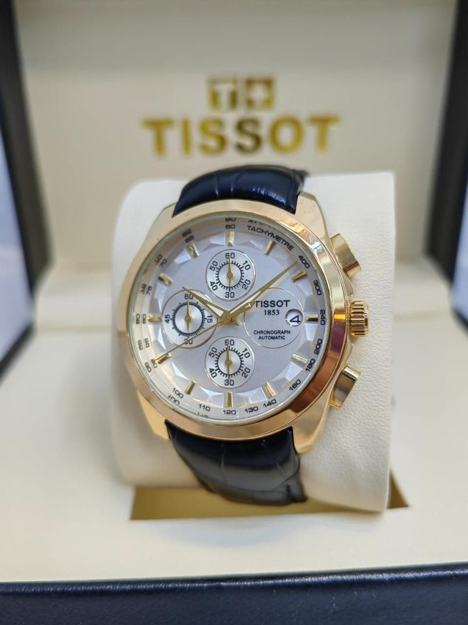 Tissot-Style Chronograph Black Dial Watch