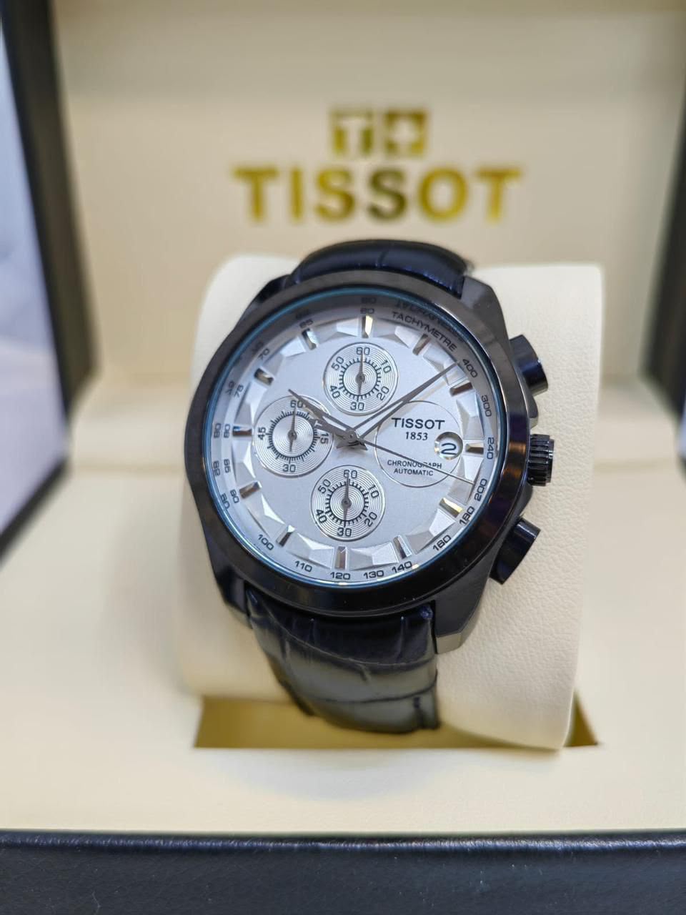 Tissot-Style Chronograph Black Dial Watch
