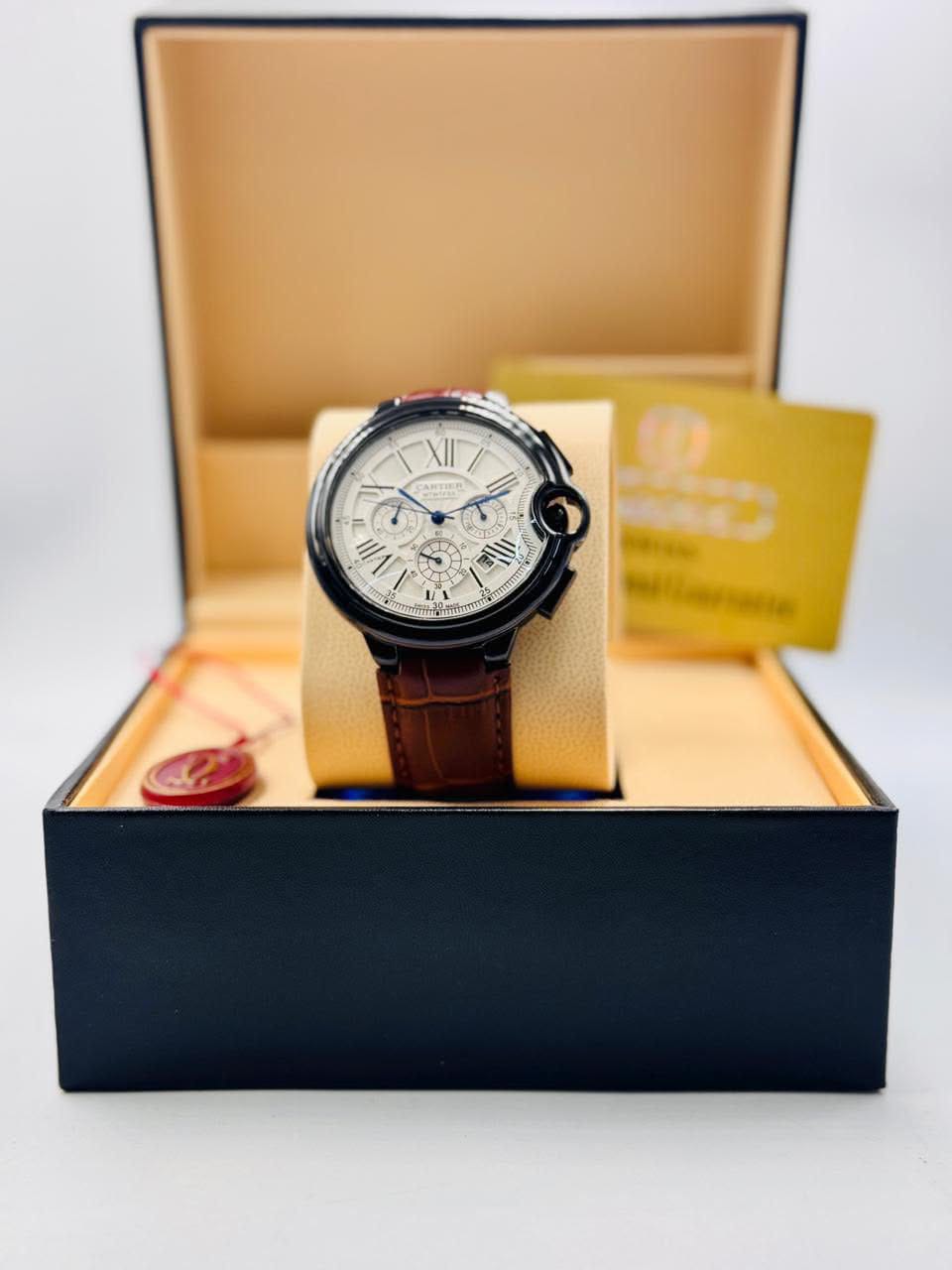 Cartier Ballon Bleu Chronograph Leather Strap Watch