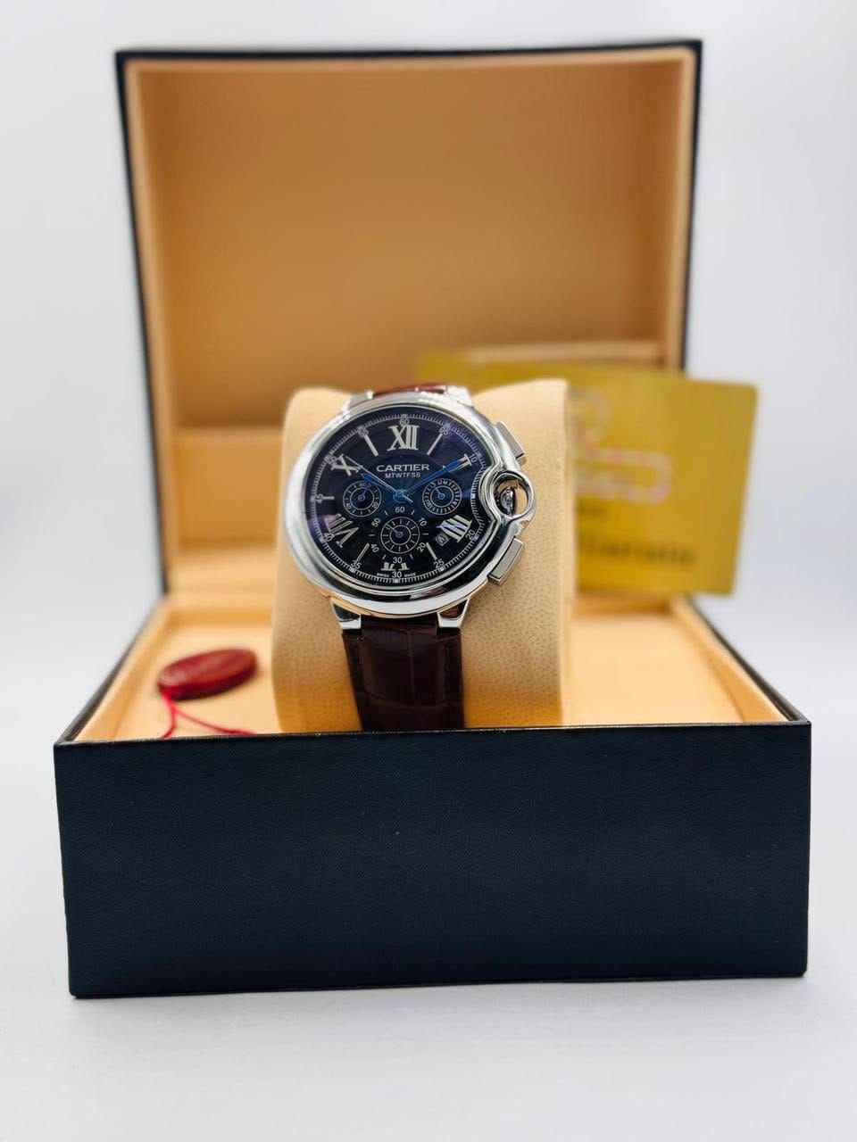 Cartier Ballon Bleu Chronograph Leather Strap Watch
