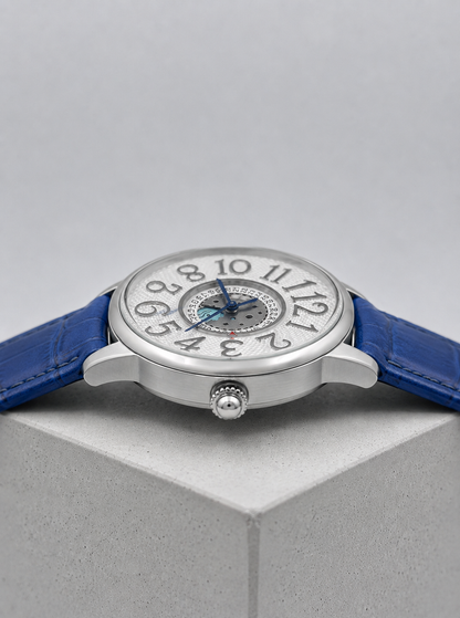 Blue Leather Skeleton Dial Watch