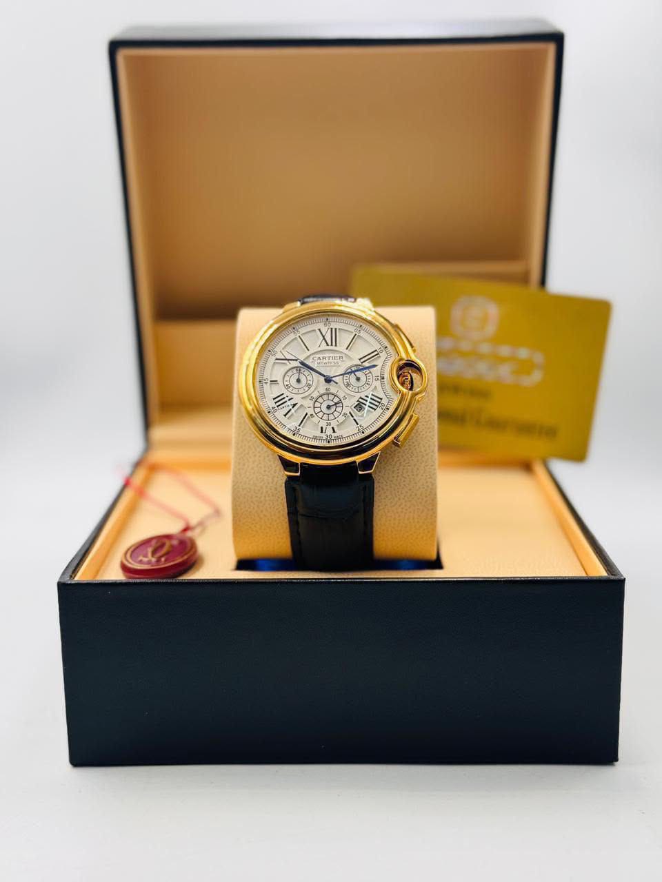 Cartier Ballon Bleu Chronograph Leather Strap Watch