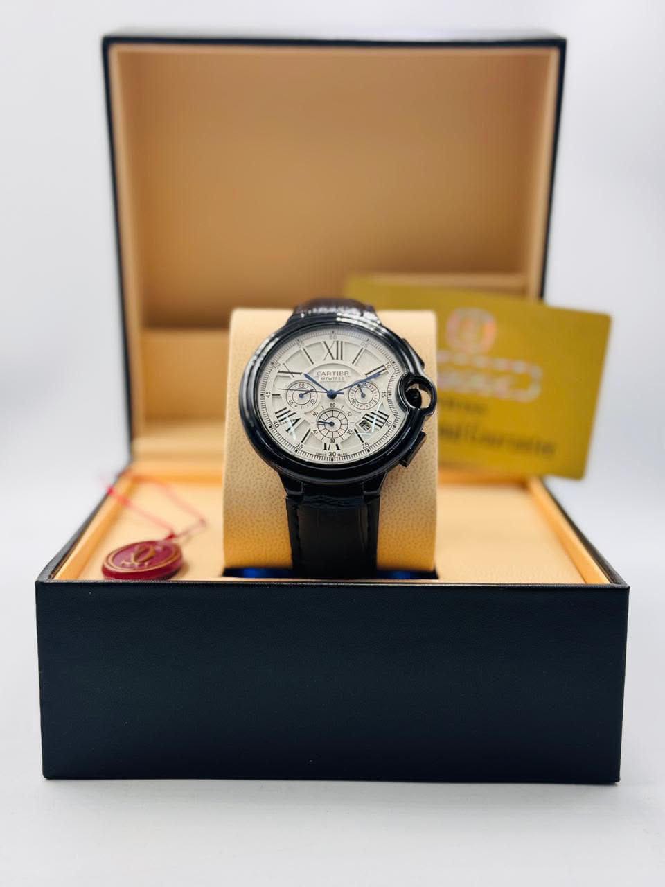 Cartier Ballon Bleu Chronograph Leather Strap Watch