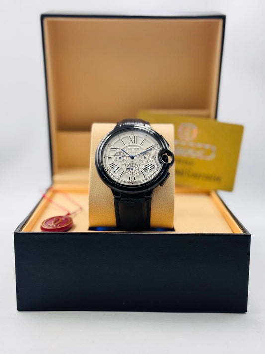 Cartier Ballon Bleu Chronograph Leather Strap Watch