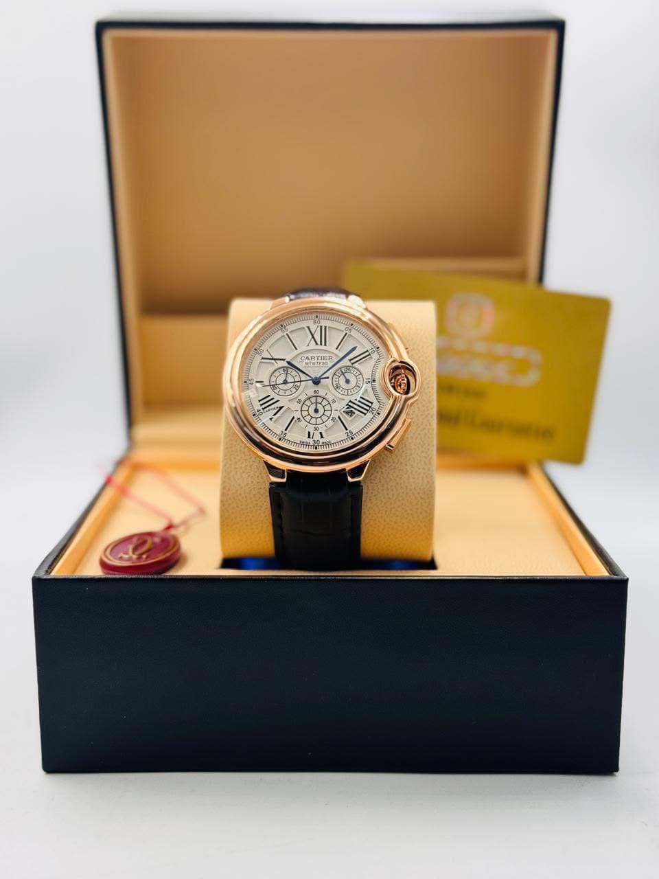 Cartier Ballon Bleu Chronograph Leather Strap Watch
