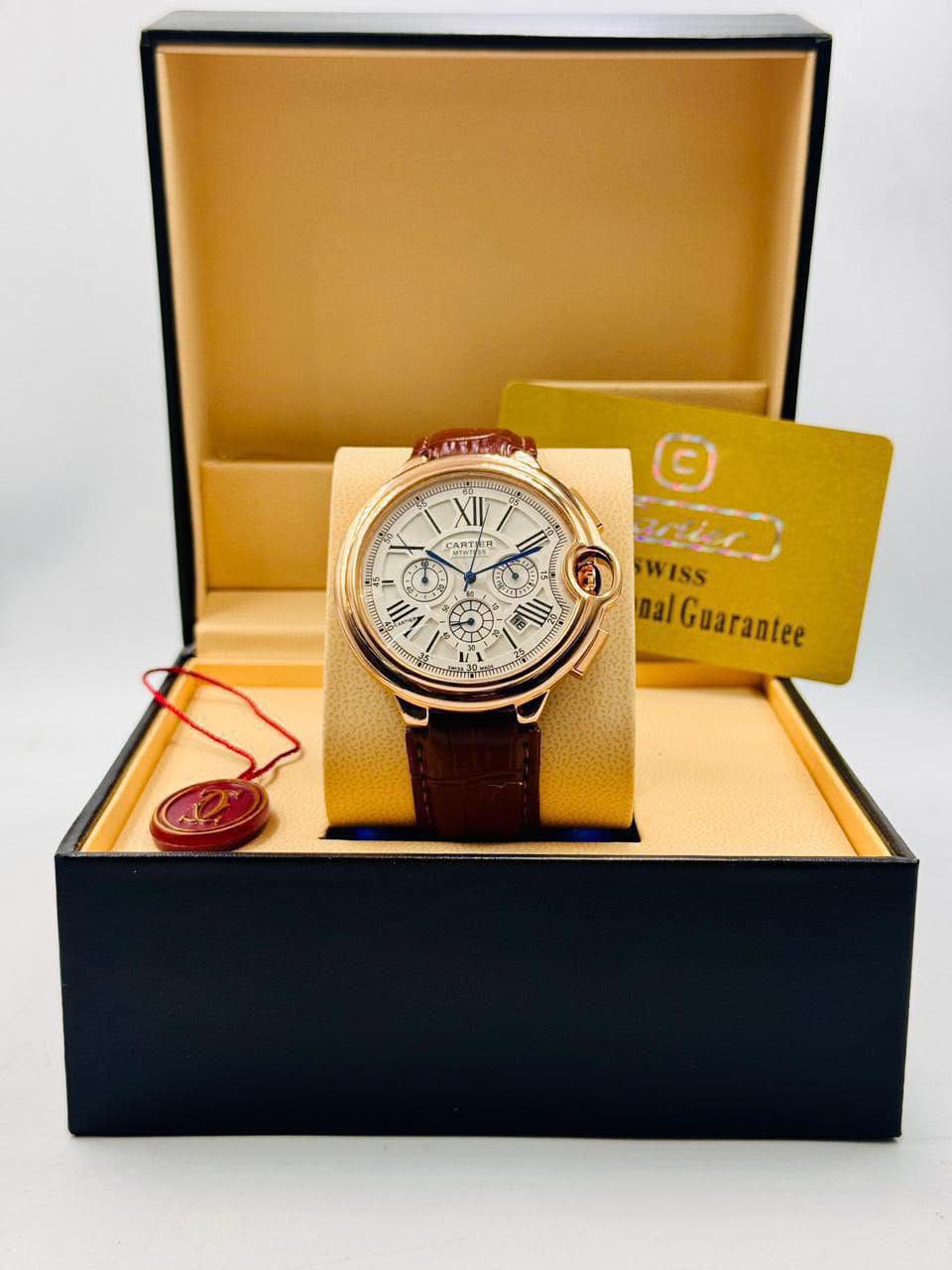 Cartier Ballon Bleu Chronograph Leather Strap Watch