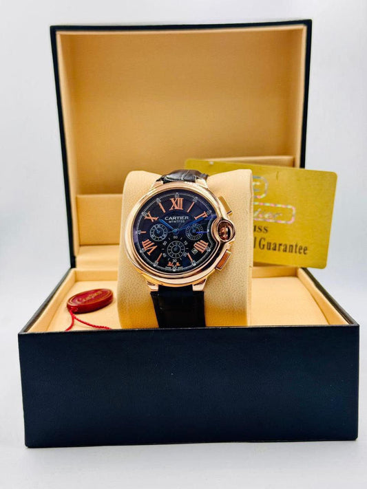 Cartier Ballon Bleu Chronograph Leather Strap Watch